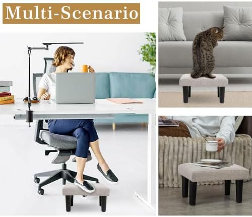 CAROLMADE Ottoman Foot Rest, Linen Small Ottoman Foot Stool with Legs Modern Footstool Ottomans for Living Room Entryway Office, Beige - Image 4