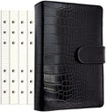 PU Leather Personal Notebook Planner with 80 Pages Loose-Leaf Papers 6 Holes Ring Binder Pen Holder Magnetic Buckle (Black Faux Crocodile Texture, A6 Mini) by Zelten
