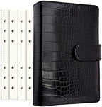 PU Leather Personal Notebook Planner with 80 Pages Loose-Leaf Papers 6 Holes Ring Binder Pen Holder Magnetic Buckle (Black Faux Crocodile Texture, A6 Mini) by Zelten