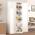 BESFUR 71" Tall White Kitchen Pantry Cabinet, Metal Food Storage Cabinet with 4 Adjustable Shelves, Freestanding Cupboard with Doors for Kitchen, Dining Room, Living Room, Bathroom, Laundry Room - Image 2