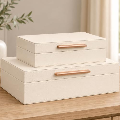 Decorative Storage Boxes with Lids, 2 Pack, PU Leather Organizer Bins by Unknown