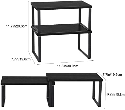 CADUKE Set of 4 Kitchen Counter Shelves, Cabinet Organizer, Black - Image 3