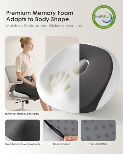 FLORICH Seat Cushion, Memory Foam Cushion for Office Chair, Ergonomic Office Seat Chair Cushion for Relieving Sciatica, Soft & Breathable Car Seat Cushion - Gray - Image 3