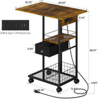 Rolling C-Shaped Side Table with Charging Station, Night Stand with Type-C & USB Port and Outlet for Bedroom, Spacious Coffee Table with Wheels for Living Room, Home Office, Small Space(Large Desktop) - Image 3