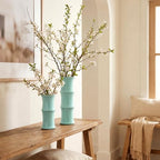 Sage Green Ceramic Bamboo-Inspired Flower Vase Set of 2, Modern Home Decor - Image 7