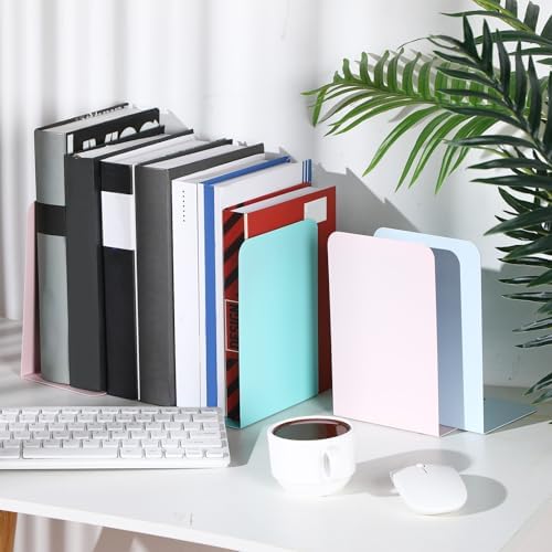Beeveer 6 Pairs Metal Bookends for Shelves Office Library, Macaron Colors - Image 4