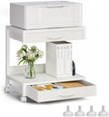 VENNQD 2-Tier Desktop Printer Stand with 2 Fabric Drawers, Prtiner Table with Storage Shelf, Desk Organizer for Home Office,3D Printer,Fax Machine,Scanner (White, 2 Tier) by VENNQD