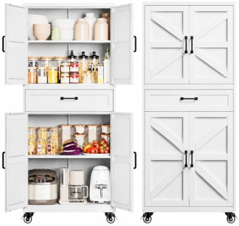 White Metal Kitchen Storage Pantry Cabinet Rolling Garage Storage Cabinet by Yizosh