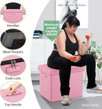DocSafe Storage Ottoman Foot Rest Stool with Lock ＆ Handles, Fireproof Folding Leather Footstool Bench with Storage Safe for Living Room Bedroom, Home Office, Dorm, 17x13x13in, Pink - Image 6