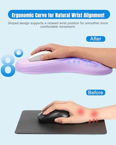 Ergonomic Mouse Pad with Sloped Memory Foam Wrist Rest, Purple&Grey - Image 2