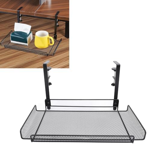 Under Desk Basket Clamp On Desk Shelf Clamp On Storage Rack Under Desk Organizer Under Desk Wire Organizer Under Desk Storage Shelf (Black) - Image 3