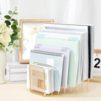 2 Pcs 2 Pcs Wire File Sorter Desk 7 Section Organizer, Golden - Image 2