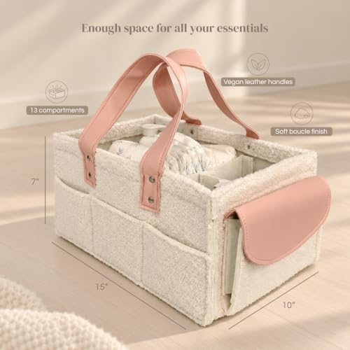 Baby Baché Teddy Bouclé Diaper Caddy Organizer – Soft Nursery Storage Basket for Diapers, Wipes & Baby Essentials – Portable Changing Table Organizer with Handles – Baby Shower - Image 2