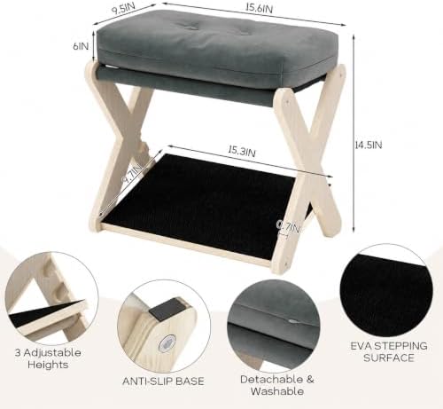 Adjustable Foot Rest Under Desk at Work, 16.6" Wide Wooden Ergonomic Footstool with 3 Height Options, Velvet Cushion, Non-Slip EVA Stepping Surface & Posture Support for Office, Home & Gaming - Image 2