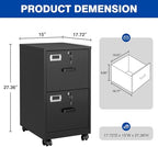 BYNSOE 2 Drawers File Cabinet with Lock Metal Vertical File Cabient with Wheels Mobile File Cabinet for Office Home Legal/Letter/a4 Size Require Assembly - Image 3