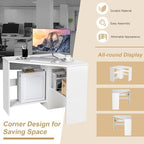 Tangkula White Corner Desk - 90 Degrees Triangle for Computer, Small Space, Bedroom, Makeup Vanity Desk with Storage Shelves & CPU Stand, Space Saving Writing Desk - Image 5