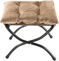 15" Upholstered Folding Foot Rest Stool with Foldable Metal Frame Khaki by WELL-STRONG