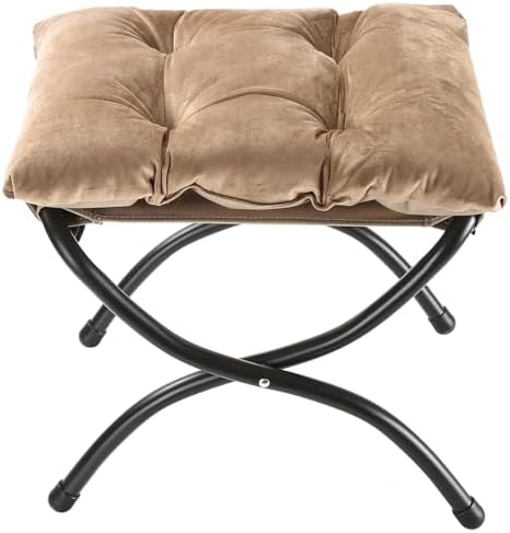 15" Upholstered Folding Foot Rest Stool with Foldable Metal Frame Khaki by WELL-STRONG