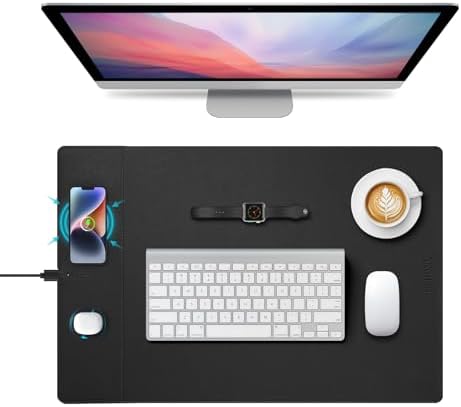 Wireless Charging Mouse Pad, 15W Fast Charge Magnetic Charger Desk Pad, Large Office Desk Mat (23.4"x15.6") with Ultra-Smooth Surface, Black Computer Mousepad for MacBook, PC, Laptop by Hi-HONX