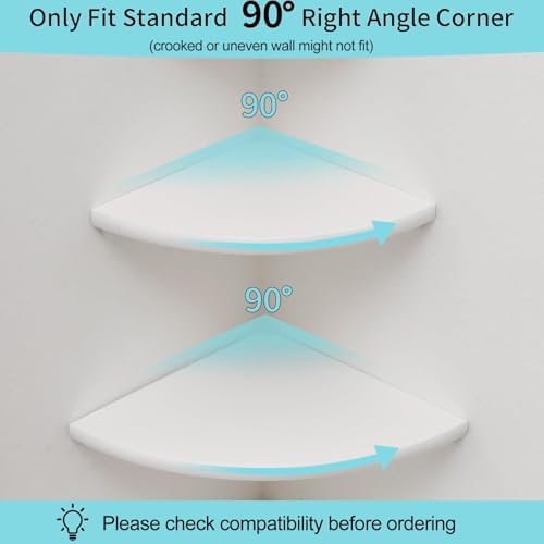 Corner Shelves, Floating Corner Shelf, Set of 2 Solid Oak Wood Wall Shelves, Round End Wall Mount with Wire Hole Shelving for Small Plant for Bedroom Kitchen, Living Room White - Image 4