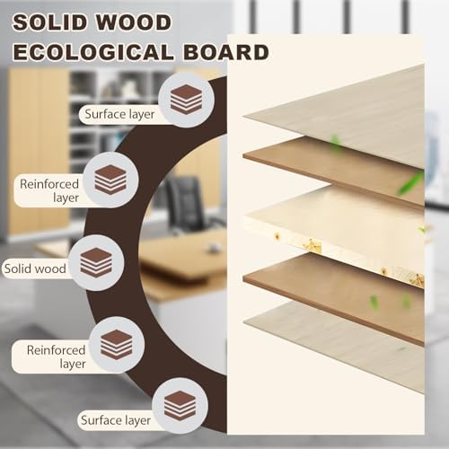 Executive Desk, L Shaped Executive Office Desk with Locking Drawer & File Cabinet, 1'' Thick Desktop, Large Office Desk with Storage, Modern Executive Computer Workstation for Home Office & Business - Image 3