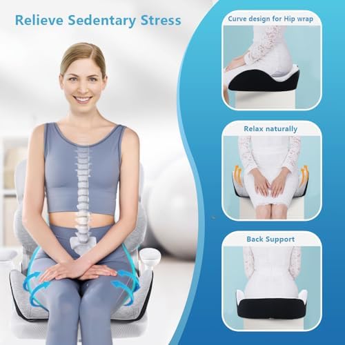 X Large Memory Foam Seat Cushion Lumbar Support Pillow for Sciatica & Tailbone Pressure Relief Coccyx Pad for Office Chair, Car,Wheelchair,Home,Office - Image 3