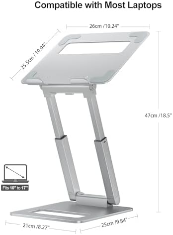 tounee Laptop Stand for Desk Adjustable Height, Telescopic Computer Stand with Pull Out Design Ergonomic Laptop Riser Fits All Laptops 10-17"-Silver - Image 3