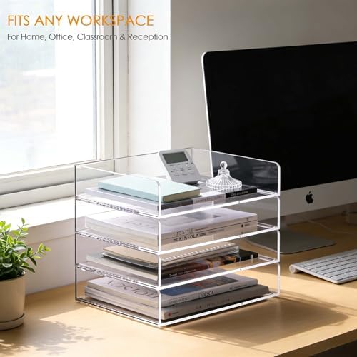 Acrylic Desk Organizer, Stackable Paper Organizer Letter Tray, 4-Tier - Image 5