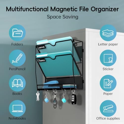3 Tier Magnetic File Holder with Hooks for Letter Size Files - Image 5