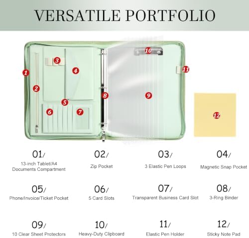Leathario Portfolio Binder, Padfolio Organizer, 3 Ring Binder with Zipper - Image 3
