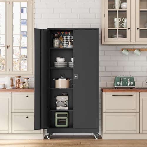 Fesbos Metal Rolling Storage Cabinet-74.6” Tall Steel File Cabinets with Wheels Lockable Doors and Adjustable Shelves-Black Steel Storage Cabinet for Home, School, Office, Garage - Image 5