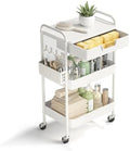 3 Tier Rolling Cart with Drawer, Metal Rolling Utility Cart on Wheels with Pegboard, Art Cart Storage Organizer with Tabletop for Living Room, Office, Bedroom (White) by HIDODO