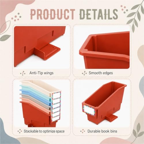 gisgfim 12 Pcs Non-Tip Book Bins with Stabilizer Wings (Morandi) - Image 3