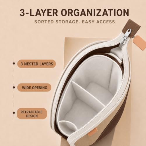 Retractable Pencil Case, Large Standing Pen Pouch, 3 Compartments (Cocoa Brown) - Image 3