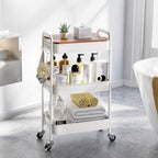 TOOLF 3 Tier Rolling Cart, Metal Utility Storage Cart with Wheels, White - Image 2