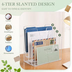 4 Section Clear Acrylic File Organizer, Inclined Desktop File Sorter - Image 3