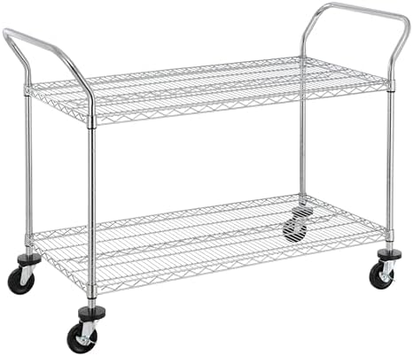 Finnhomy 2-Tier Commercial Grade Rolling Cart, Heavy Duty Utility Cart, Carts with Wheels and Handles, Kitchen Cart on Wheels, Metal Serving Cart with 700 lbs Capacity, Shelf Size 24" D x 48" W, NSF by Finnhomy