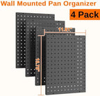 Hencawima Wall Mounted Peg board, 4 Pack Pot and Pan Organizer with 20 Hooks, Modular Kitchen Storage for Pots, Pans, Lids and Utensils, Easy Assembly - Image 2