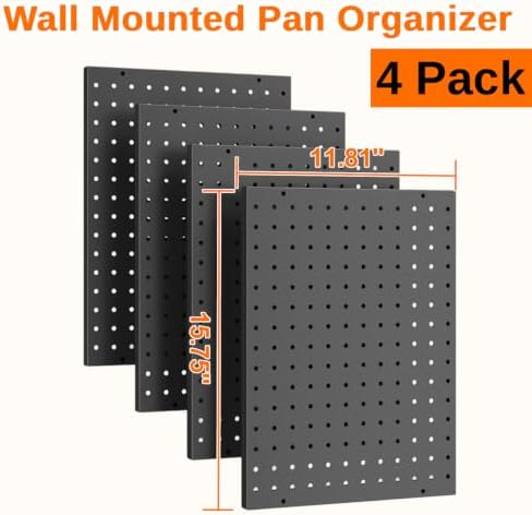 Hencawima Wall Mounted Peg board, 4 Pack Pot and Pan Organizer with 20 Hooks, Modular Kitchen Storage for Pots, Pans, Lids and Utensils, Easy Assembly - Image 2