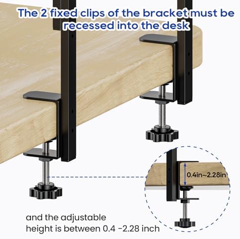 Clamp On Desk Shelf 2-Tier, 12.6 inche Wood Shelving Unit for Office Desk/Gaming Accessories, Tabletop Book Storage Rack, Shelf for Top & Under of Desk, Brown - Image 6