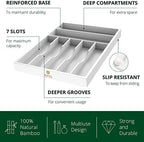 ROYAL CRAFT WOOD Luxury Bamboo Kitchen Drawer Organizer - Silverware Organizer - Utensil Holder and Cutlery Tray with Grooved Drawer Dividers for Flatware and Kitchen Utensils (7 Slot, White) - Image 4