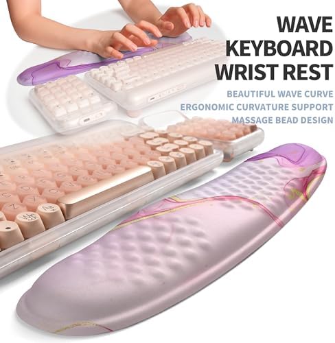 2-in-1 Ergonomic Set, Wave Keyboard Wrist Rest and Massage Slope Mouse Pad Wrist Support, Rebound Memory Foam for Relieve Carpal Tunnel Syndrome and Wrist Pain (Pink Purple Marble) - Image 2
