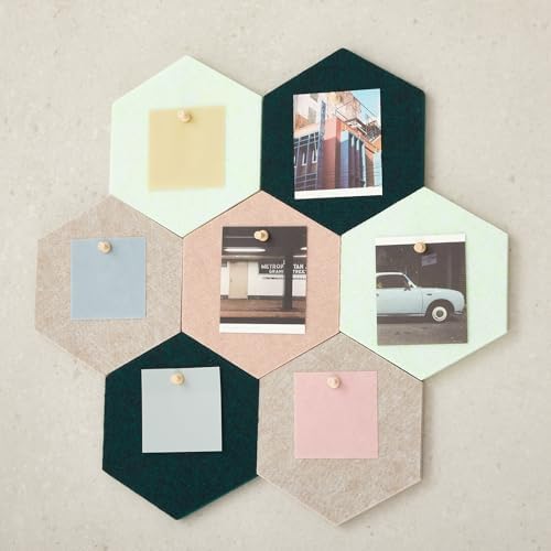 6.7 x 5.9 in 16 Pcs Hexagon Cork Board Tiles, Felt Pin Boards, Green - Image 4