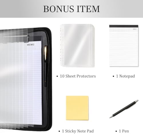 Leathario Portfolio Binder, Padfolio Organizer, 3 Ring Binder with Zipper - Image 6