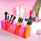 2 Pcs Acrylic Makeup Brush Holder 6 Compartments Pen Organizer, Pink - Image 6