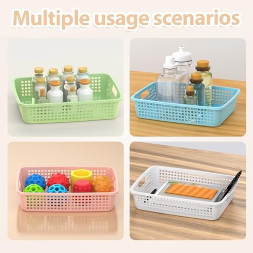 8 Pack Classroom Storage Baskets 15''x10''x3'' Large Plastic Paper Trays with Handle Letter Size A4 Paper Toy Basket Turn in Trays for Library Office Desk Drawer Organizing (8, Pastel Color) - Image 5
