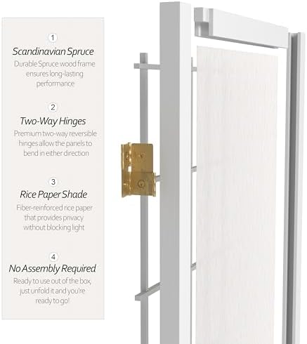 2 ft. Short Desktop Window Pane Shoji Screen - White - 5 Panels - Image 4