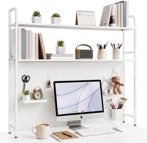 Leinuosen Desk Hutch for Dorm with Pegboard 2 Tier Dorm Desk Organizer by Leinuosen