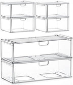 caktraie 6-Pack Acrylic Stackable Storage Drawers for Vanity, Desk, Bath by shoeboxesanddeskorganizers
