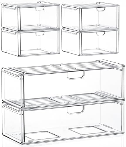 caktraie 6-Pack Acrylic Stackable Storage Drawers for Vanity, Desk, Bath by shoeboxesanddeskorganizers